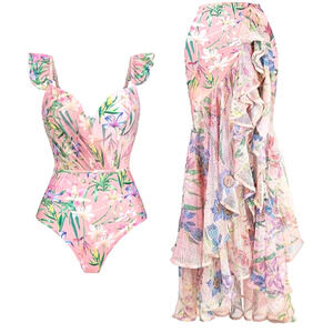 2 Piece Swimwear Set Pink 1 Swimsuit Medium with 1 Piece Mesh Cover Up Wrap